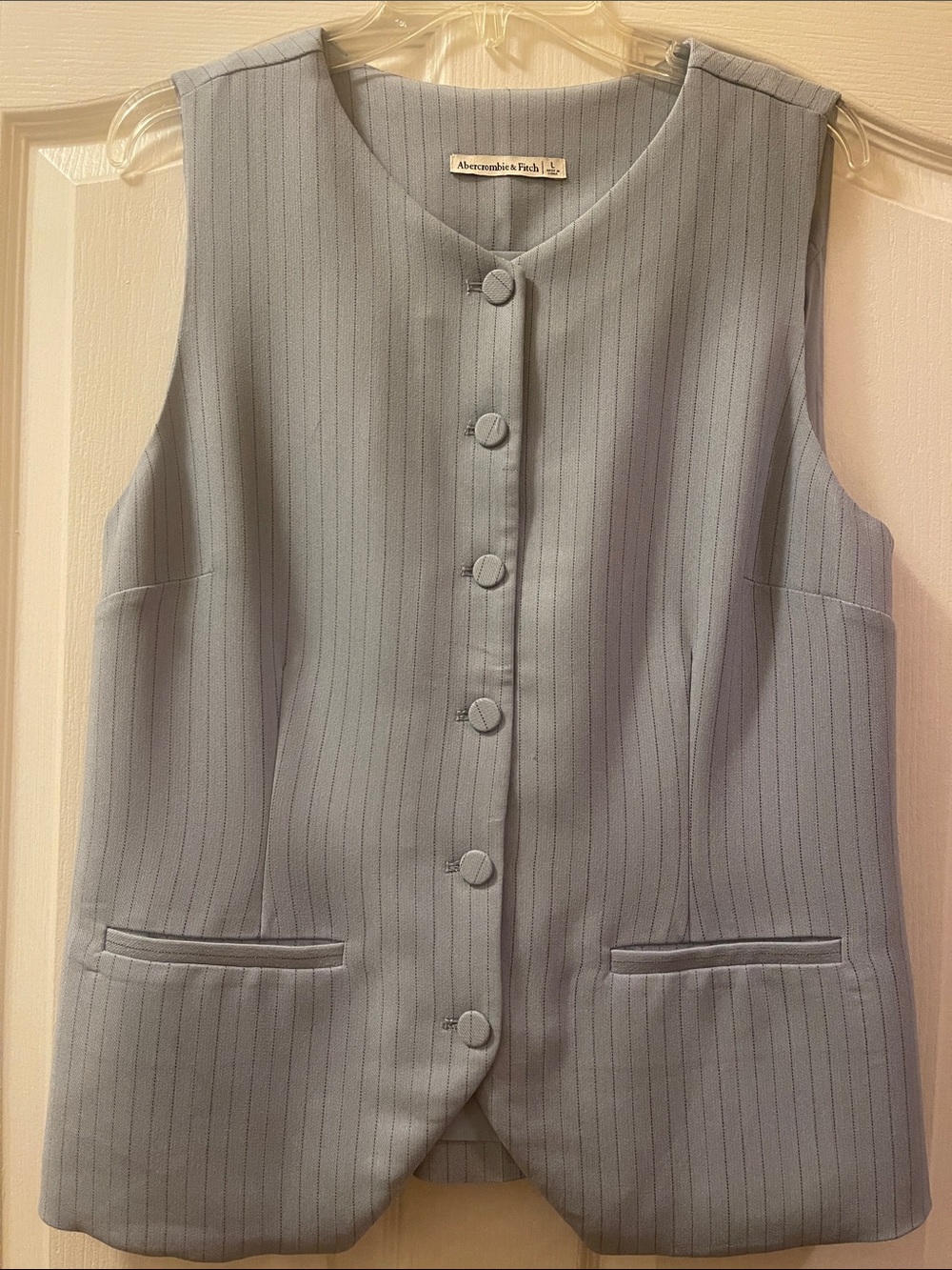 Abercrombie & Fitch Light Blue Pinstripe Sleeveless Vest
